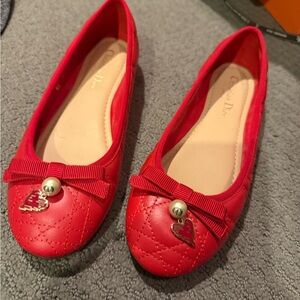Christian Dior - Red Quilted Ballet Flats with Heart Charm
